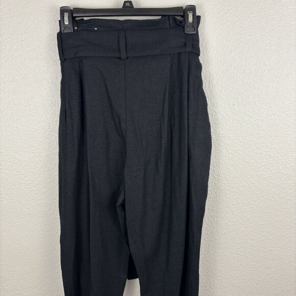 ON 34th Womens Black High Waist Pleated Ankel Wide Leg Paperbag Pants Size 12 - Picture 2 of 10